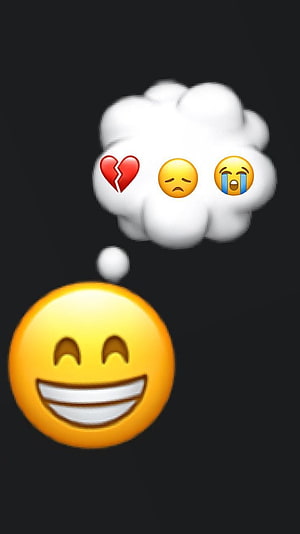 Smiling Emoji With Thought Bubble Showing Broken Heart and Sad Faces on Dark Background HD phone wallpaper