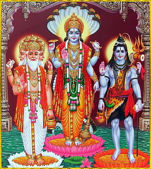 Brahma Vishnu Mahesh Hindu Trinity Deity Painting HD phone wallpaper