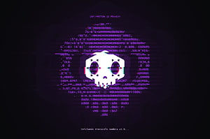 Sombra Overwatch Glitch Art Skull with Digital Code and Cyberpunk Aesthetic HD wallpaper