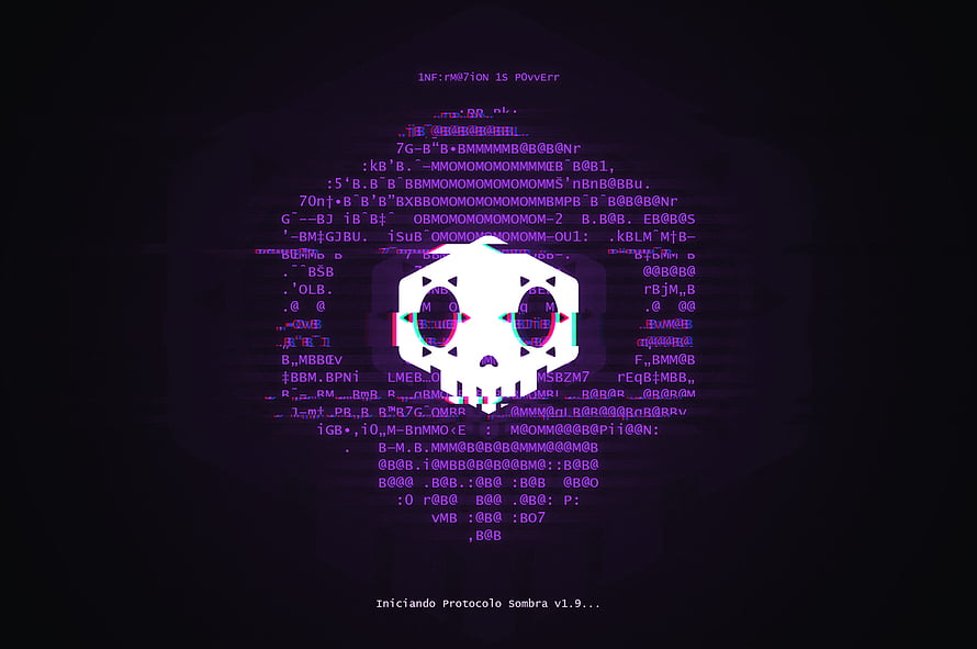 Sombra Overwatch Glitch Art Skull with Digital Code and Cyberpunk Aesthetic HD wallpaper