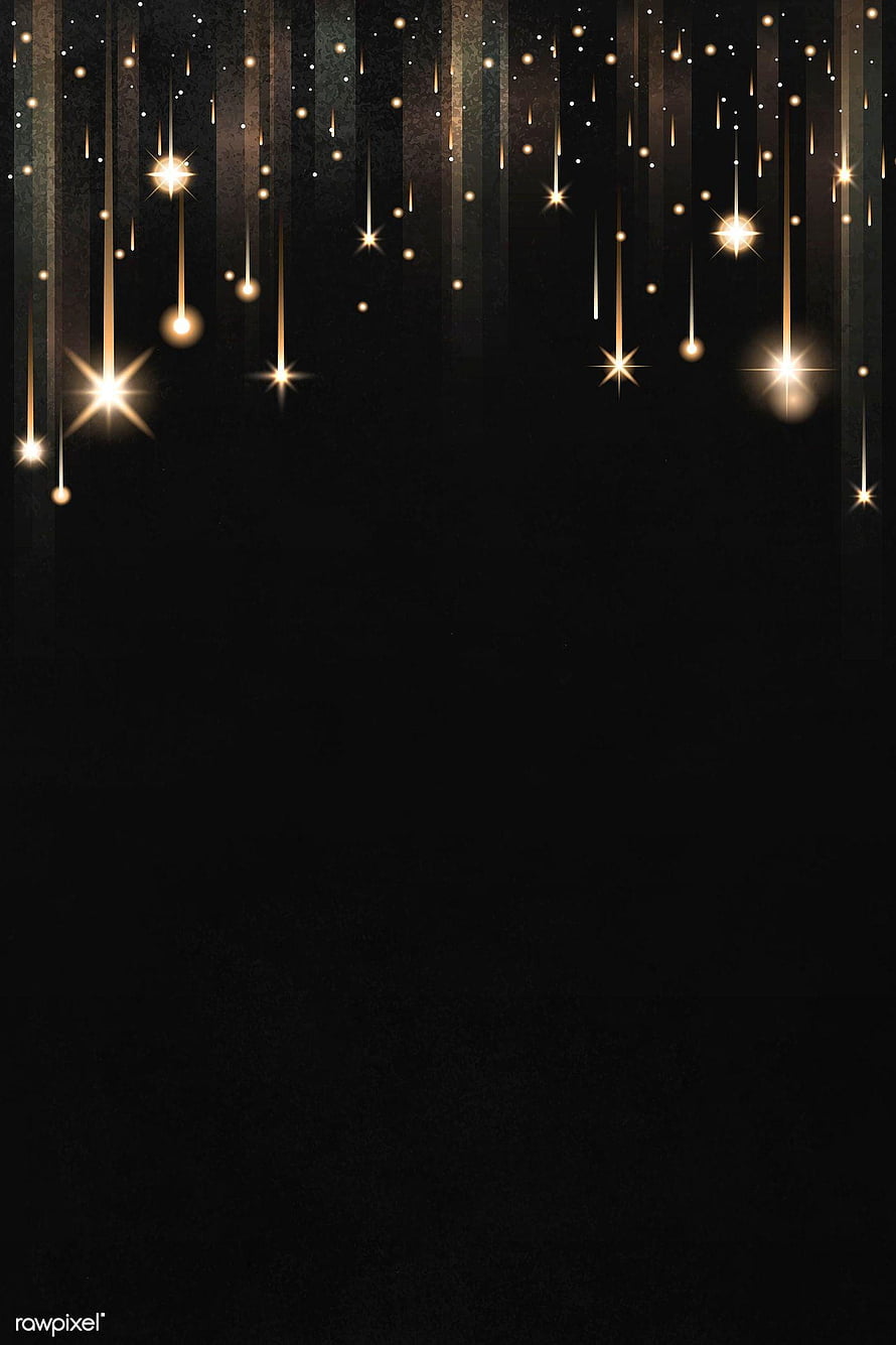 Elegant Gold Sparkles and Falling Stars on Black Background HD phone wallpaper
