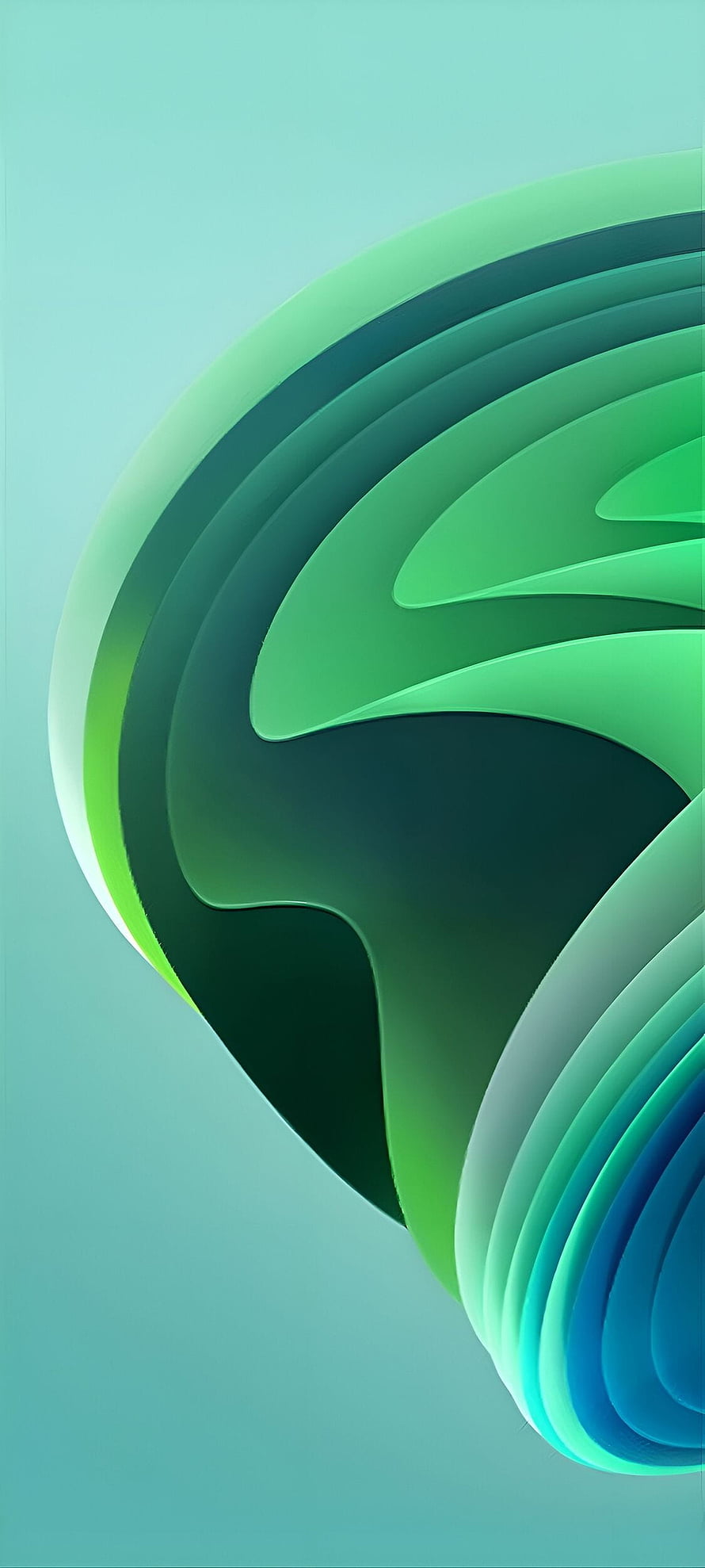 Abstract 3D Layered Curves in Green and Blue Tones on a Soft Teal Background HD phone wallpaper