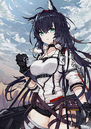 Blaze from Arknights in Tactical Combat Gear with Long Dark Hair and Wolf Ears HD phone wallpaper