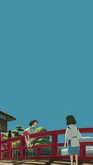 Chihiro and Haku on the Red Bridge in Spirited Away HD phone wallpaper