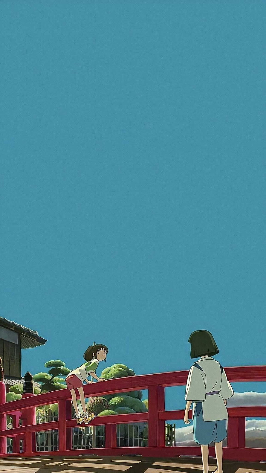 Chihiro and Haku on the Red Bridge in Spirited Away HD phone wallpaper