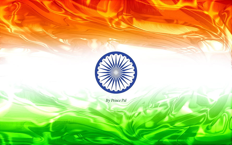 Stylized Indian National Flag with Ashoka Chakra and Liquid Color Waves HD wallpaper