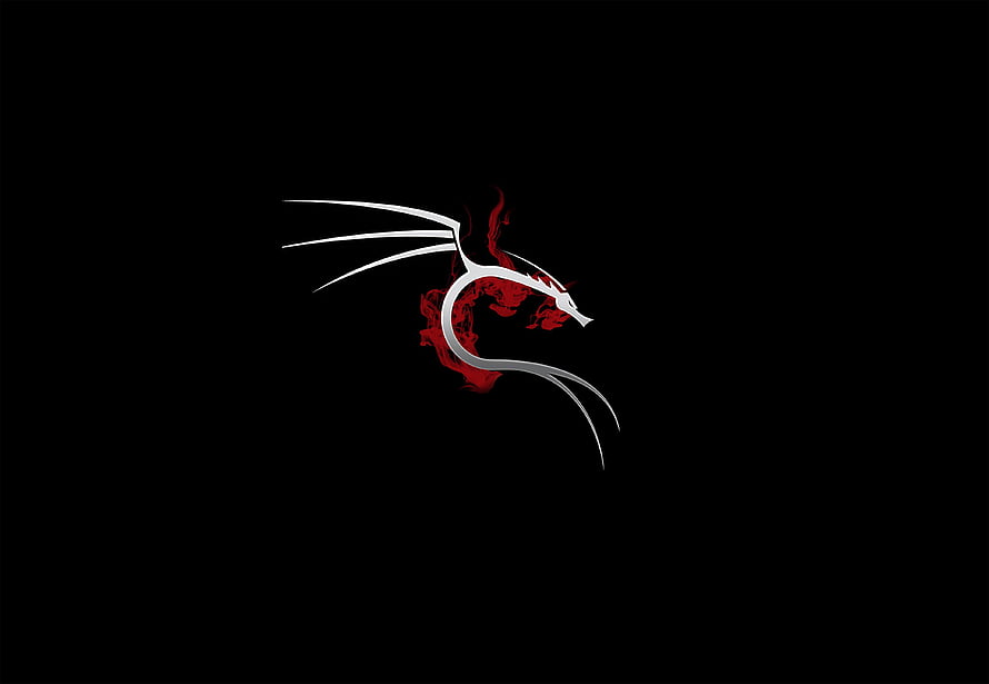 Kali Linux Dragon Logo with Red Ink on Black Background HD wallpaper