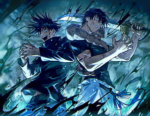 Toji Fushiguro and Yuji Itadori in Intense Combat Scene from Jujutsu Kaisen HD wallpaper
