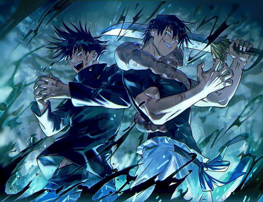 Toji Fushiguro and Yuji Itadori in Intense Combat Scene from Jujutsu Kaisen HD wallpaper