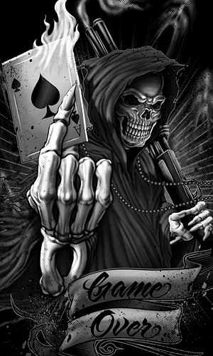 Black and White Grim Reaper Skeleton Holding Burning Ace of Spades Playing Card HD phone wallpaper
