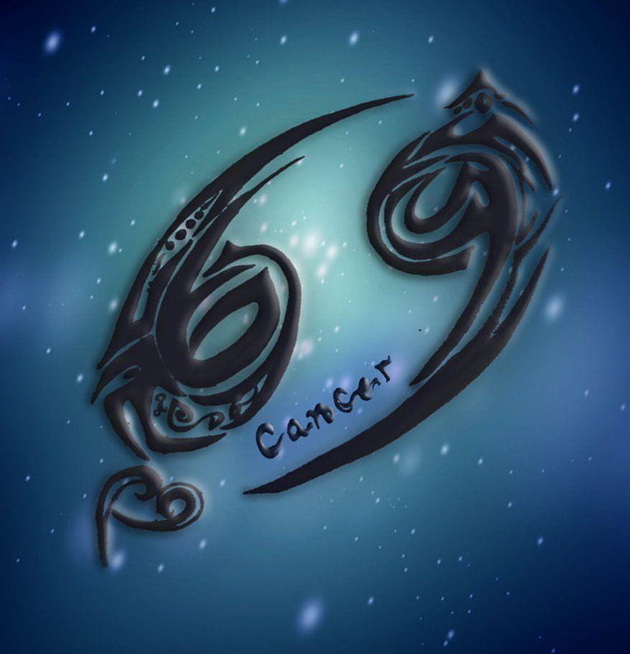 Stylized Cancer Zodiac Sign Constellation Artwork on Deep Blue Starry Background HD phone wallpaper
