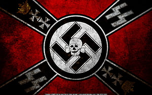 Dark Red and Black Military Emblem with Skull and Crossed Swords HD wallpaper