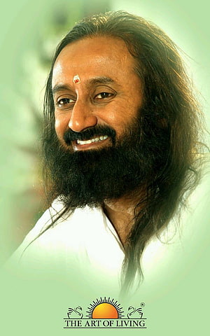 Sri Sri Ravi Shankar Portrait with The Art of Living Logo and Soft Green Background HD phone wallpaper