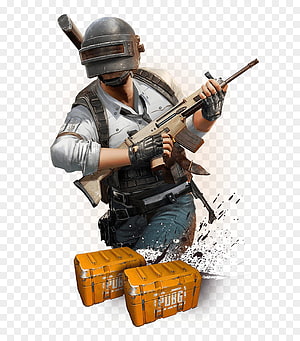 PUBG Soldier Character with Rifle and Supply Crates on Transparent Background HD phone wallpaper