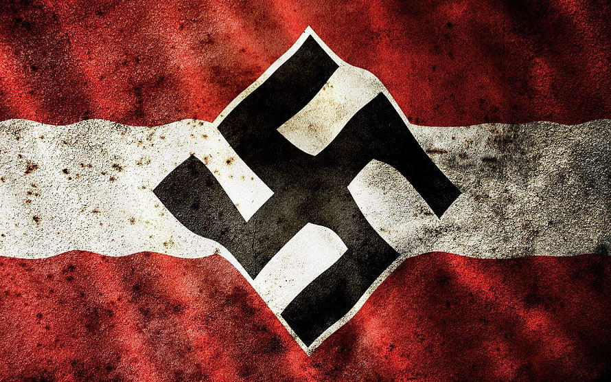 Grungy Nazi Flag With Swastika Symbol On Distressed Red And White Background HD wallpaper