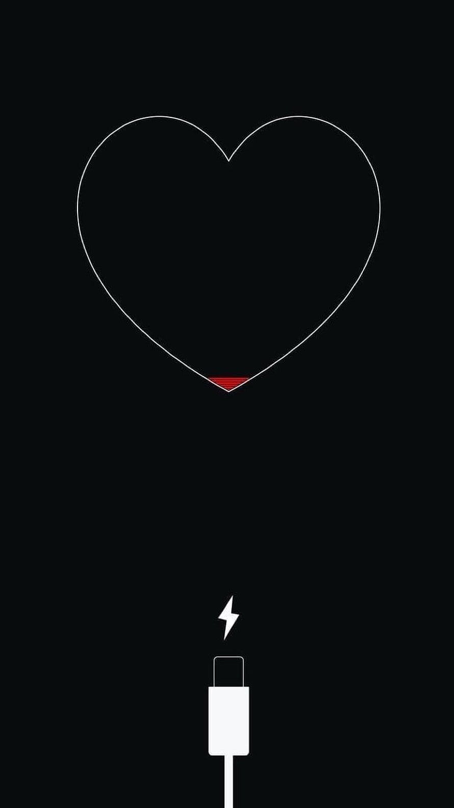Minimalist Heart Battery Charging Icon on Black Background HD phone wallpaper