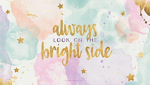 Inspirational Watercolor Quote Art with Gold Stars and Pastel Background HD wallpaper