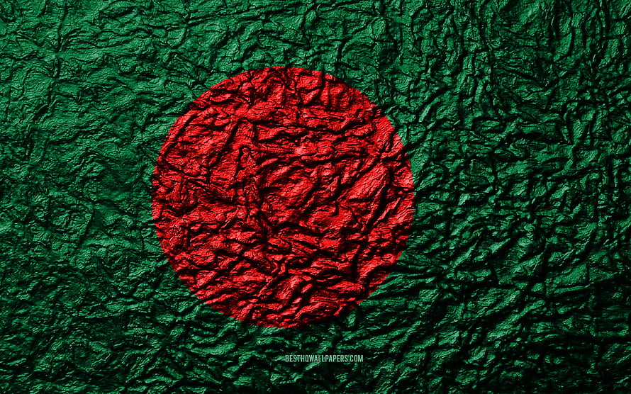 Bangladesh National Flag with Crumpled Texture and Deep Green Background HD wallpaper