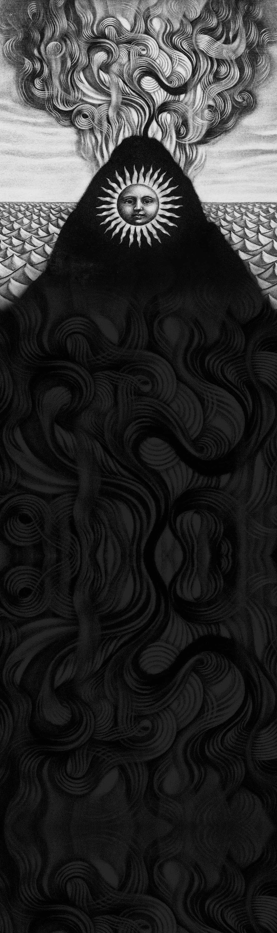 Gojira Magma Album Artwork: Dark Figure with Sun Face and Swirling Smoke HD phone wallpaper