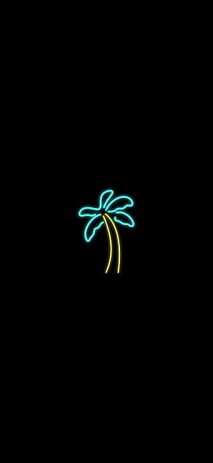 Minimalist Neon Palm Tree on Black AMOLED Background HD phone wallpaper