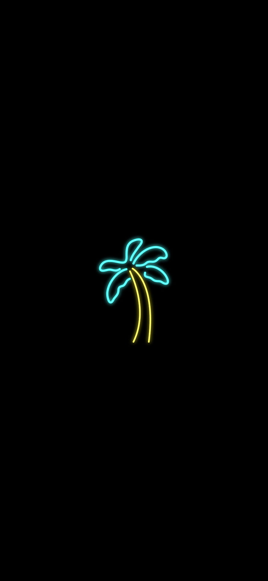 Minimalist Neon Palm Tree on Black AMOLED Background HD phone wallpaper