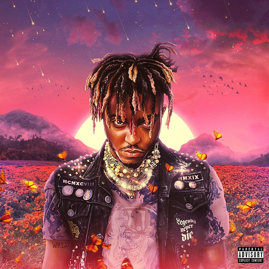 Juice WRLD Legends Never Die Album Artwork with Sunset and Butterfly Field HD phone wallpaper