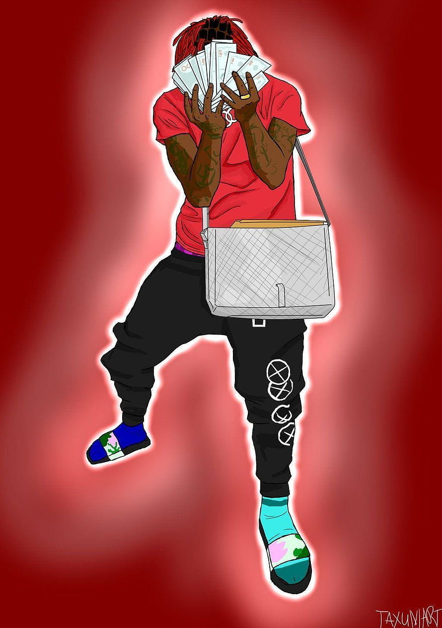 Famous Dex Digital Illustration Holding Cash in Red Shirt and Black Pants HD phone wallpaper