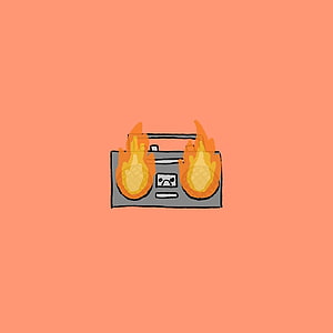 Claire Yoshioka Spotify Playlist Cover Featuring a Retro Boombox with Flames on a Peach Background HD phone wallpaper