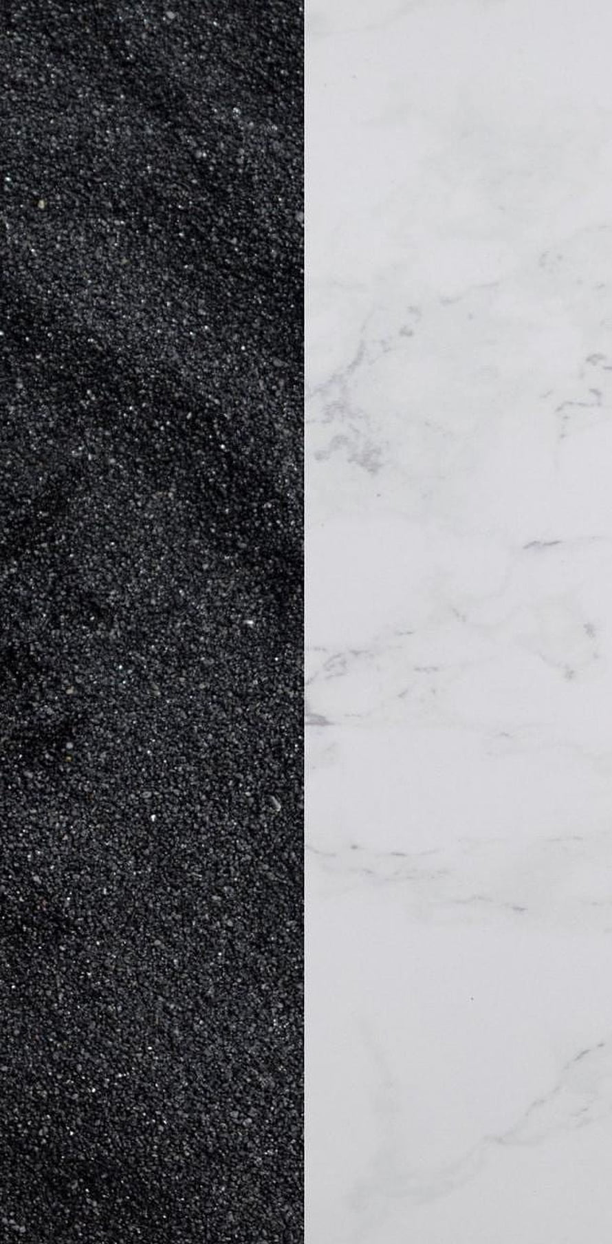 Minimalist Split Screen Texture: Black Gravel and White Marble Contrast HD phone wallpaper