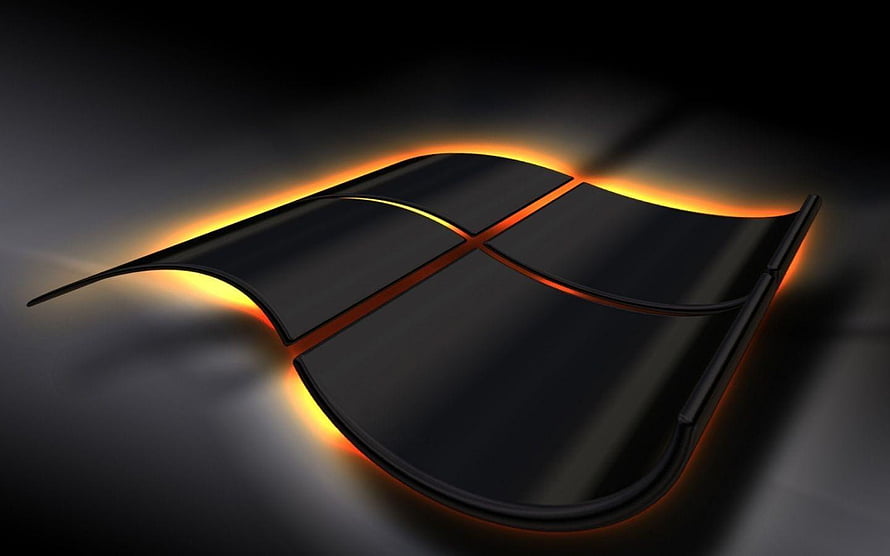 Windows 8 Logo with Glowing Orange Rim Light on Dark Background HD wallpaper