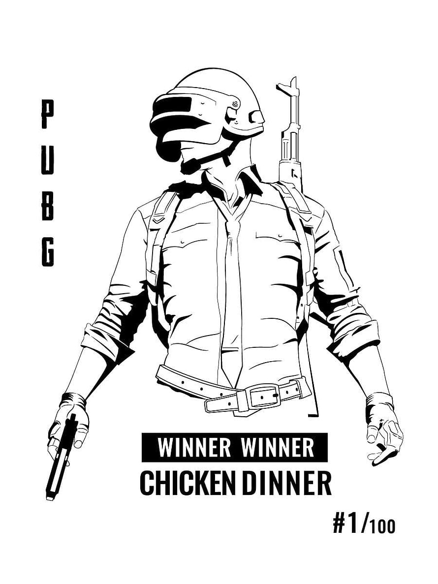PUBG Soldier Line Art Sketch with Helmet and Pistol HD phone wallpaper