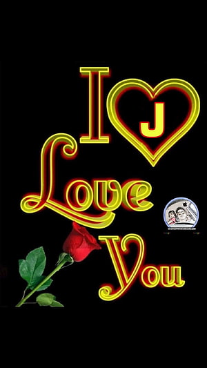 Neon I Love You J Text With Red Rose On Black Background HD phone wallpaper