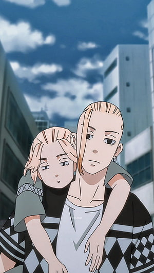 Draken and Mikey from Tokyo Revengers in an Urban Cityscape Setting HD phone wallpaper