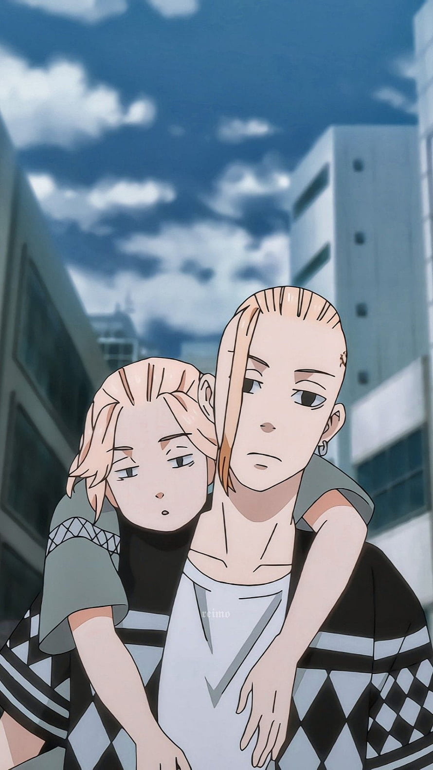 Draken and Mikey from Tokyo Revengers in an Urban Cityscape Setting HD phone wallpaper