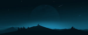 Minimalist Wolf Silhouette on Mountain Ridge Under Starry Night Sky HD wallpaper