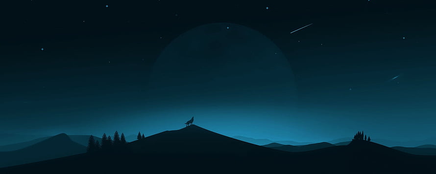 Minimalist Wolf Silhouette on Mountain Ridge Under Starry Night Sky HD wallpaper