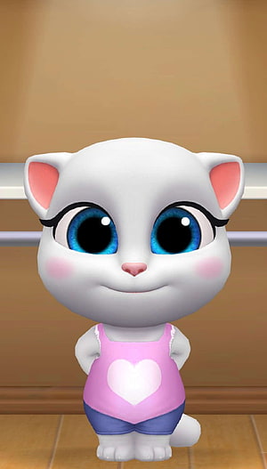 Angela from My Talking Tom Friends in a pink heart top and blue shorts HD phone wallpaper