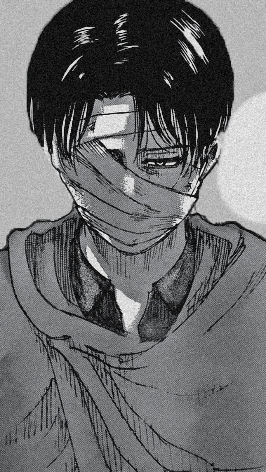 Levi Ackerman Bandaged Face Manga Panel Black and White Anime Illustration HD phone wallpaper