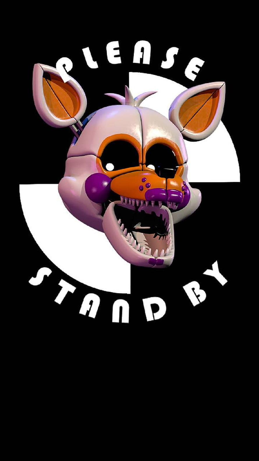 FNAF Mangle animatronic head with open jaw and sharp teeth on black background HD phone wallpaper