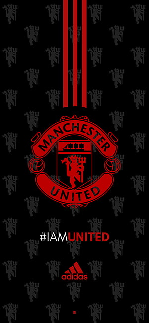 Manchester United Red and Black Crest Pattern with Adidas Branding and IamUnited Hashtag HD phone wallpaper