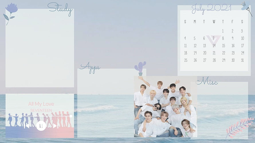Seventeen Kpop Group Beach Photo Desktop Organizer Layout HD wallpaper