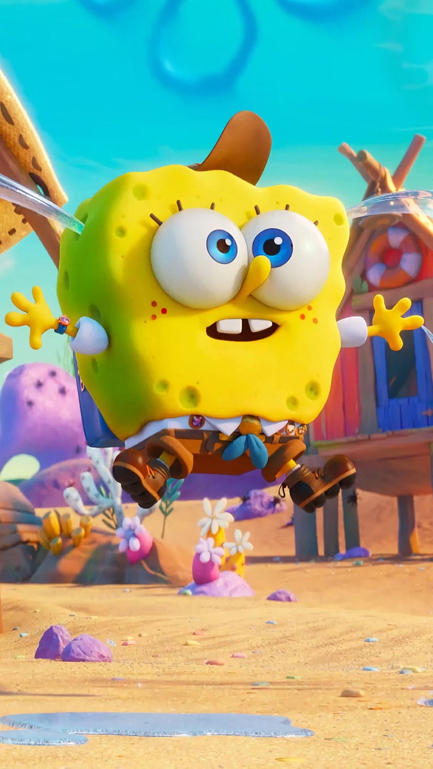 SpongeBob SquarePants in Western Outfit from The SpongeBob Movie: Sponge on the Run HD phone wallpaper