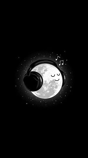 Cute Moon Wearing Headphones Listening to Music in Starry Night Sky HD phone wallpaper