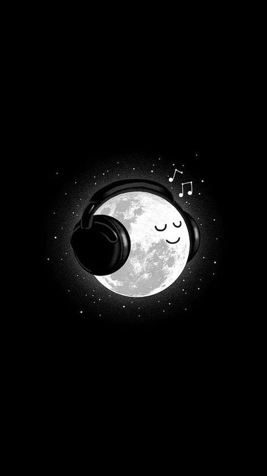 Cute Moon Wearing Headphones Listening to Music in Starry Night Sky HD phone wallpaper
