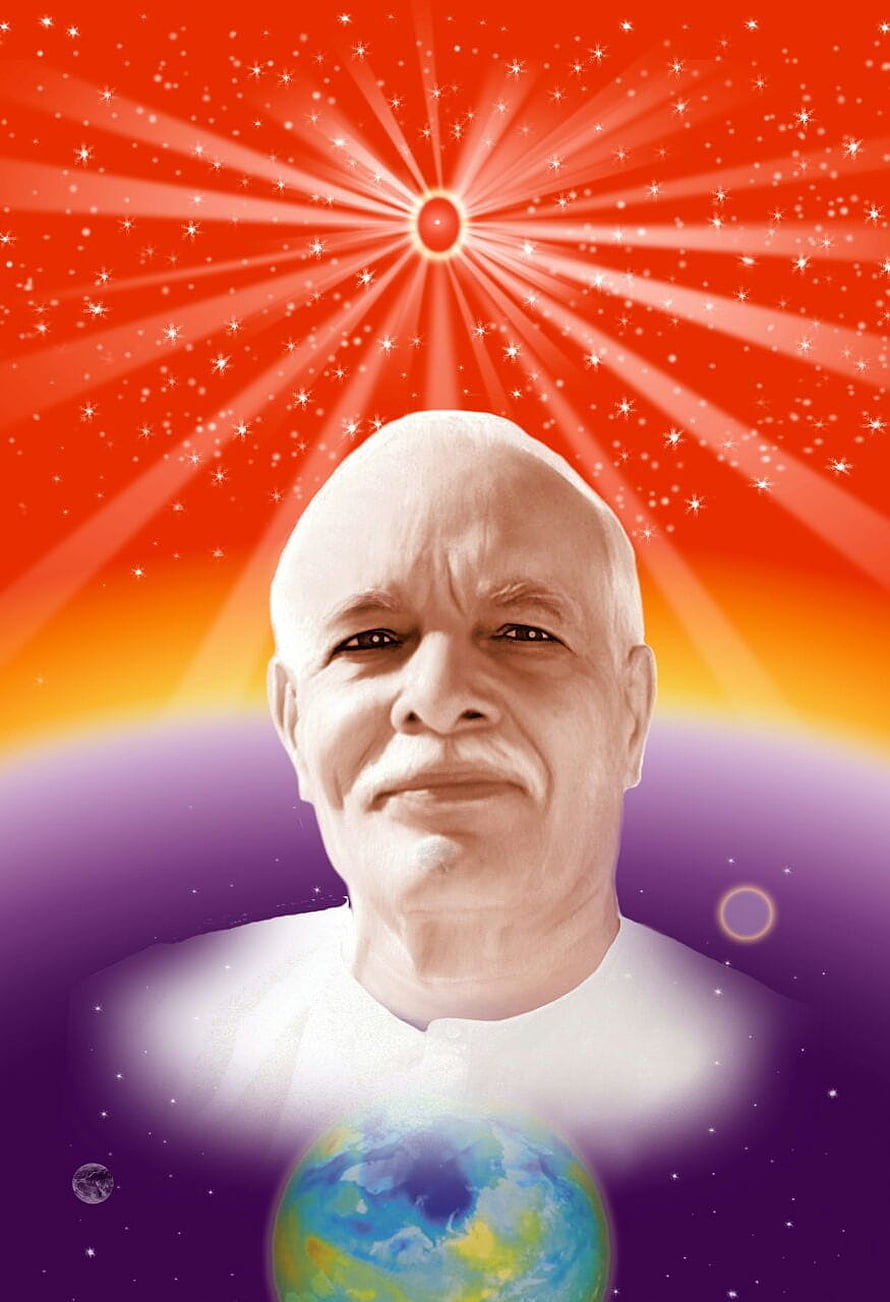 Brahma Kumaris Spiritual Leader Portrait With Cosmic Sunburst And Earth HD phone wallpaper