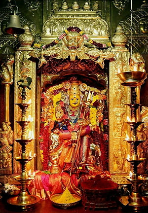 Kanak Durga Temple Deity Adorned in Gold and Marigold Garlands HD phone wallpaper