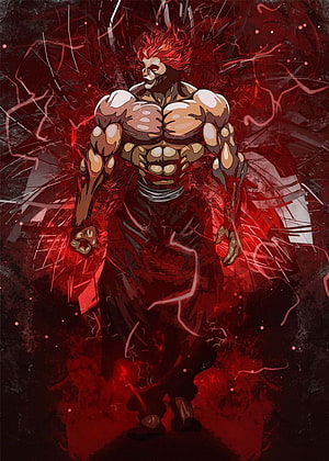 Yujiro Hanma Baki Anime Character Dark Red Energy Portrait HD phone wallpaper