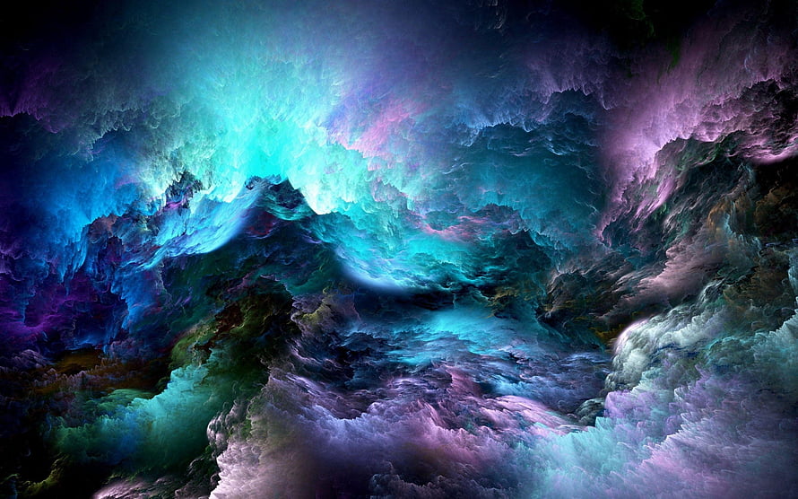 Vibrant Abstract Nebula Clouds in Cyan, Purple, and Magenta Tones HD wallpaper