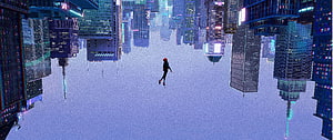 Miles Morales Falling Through a Futuristic Cyberpunk Cityscape HD wallpaper