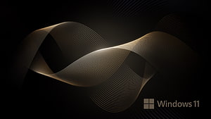 Windows 11 Dark Gold Abstract Wave Wallpaper with Flowing Line Art Design HD wallpaper
